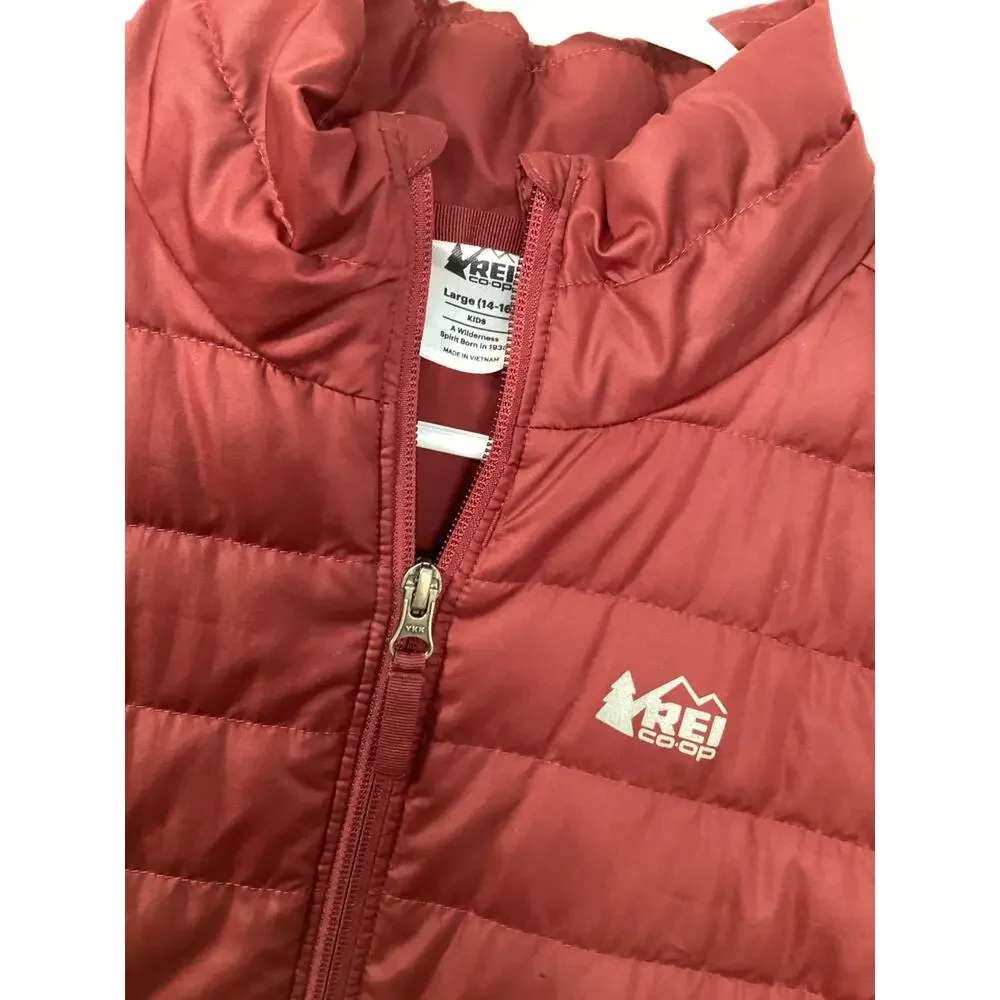 REI Co-Op Kids Full Zip Quilted‎ Down Puffer Jacket Burgundy Size Large 14-16